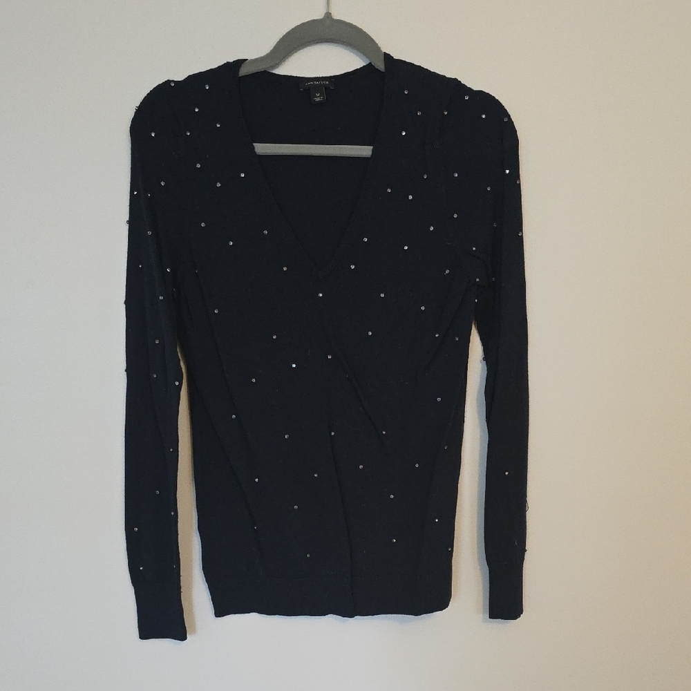 Ann Taylor Black Blouse with White Accents
